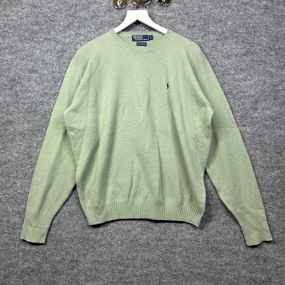 Polo Ralph Lauren Sweater Men's Sage Green Lambswool Crewneck Pullover - Large
